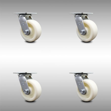 5 Inch Stainless Steel Nylon Wheel Swivel Caster Set With Roller Bearings SCC